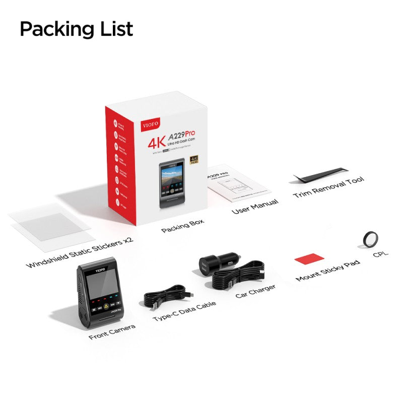 VIOFO A229 Pro 1CH - 4K Ultra-HD Sony STARVIS™ 2 - 4K Front Only Dash Cam
