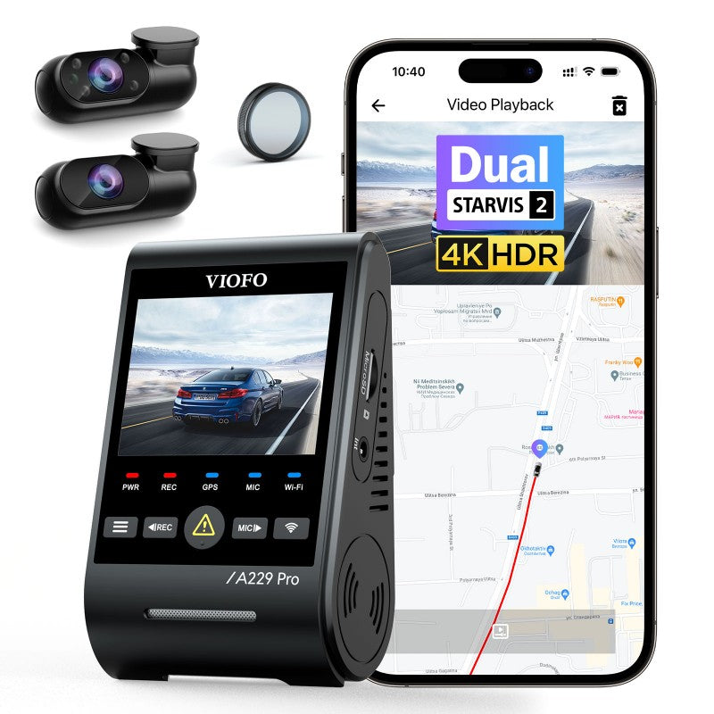 VIOFO A229 Pro 3CH - 4K Ultra-HD Sony STARVIS™ 2 - 4K Front, 2K Rear, FHD Interior