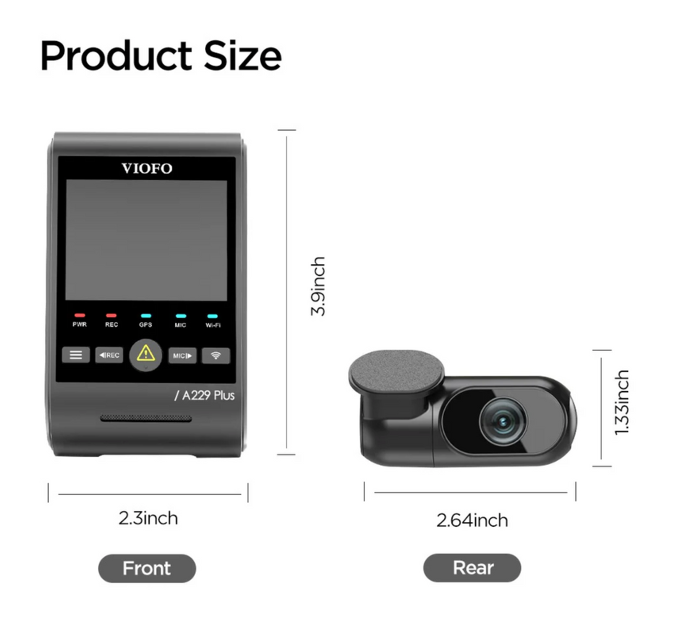 VIOFO A229 Plus - 2CH Dual 2K Recording Sony STARVIS™ 2 Front and Rear Dash Cam